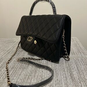 Grace Elizabeth Black Quilted Chain Crossbody Top Handle Shoulder Bag